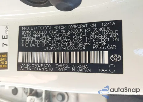 2017 Toyota Prius Prime Premium из США, поврежденный, VIN JTDKARFP9H3004024